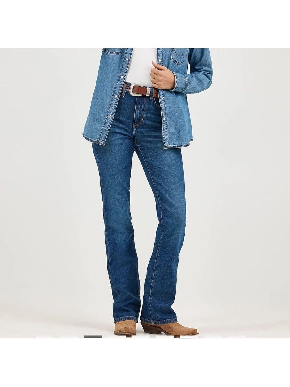 Wrangler Medium Wash Cotton Blend Bootcut Jeans